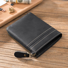 Handmade Leather Mens Cool Slim Leather Zipper Wallet Men Small Wallets Bifold for Men