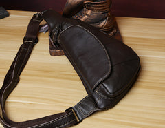 Small one strap rucksack Black Leather Chest Bag Sling Bag Mens Small Crossbody Sling Bag Leather One Strap Backpack