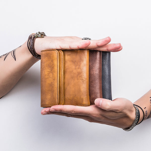 Handmade Mens Cool billfold Leather Wallet Men Small Slim Wallets Trifold for Men - iwalletsmen