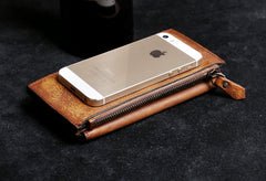 Genuine Leather Mens Cool Long Leather Wallet Card Wallet Clutch Wristlet Wallet for Men