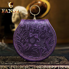 Handmade Leather Floral Round Mens Cool Slim Change Wallet Coin Wallet Pouch for Men