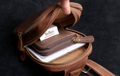 Genuine Leather Mens Cool Chest Bag Sling Bag Crossbody Bag Travel Bag Hiking Bag for men
