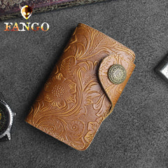 Handmade Leather Floral Mens Cool Key Wallet Wallet Card Holder Small Card Keychain Wallets for Men
