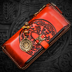 Handmade Leather Mens Tibetan Chain Biker Wallet Cool Leather Wallet Long Clutch Wallets for Men