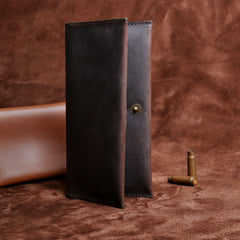 Handmade Leather Mens Cool Long Leather Wallet Clutch Wristlet Wallet for Men