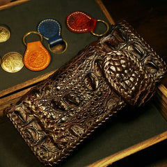 Handmade Leather Crocodile skin Biker Wallet Mens Cool Chain Wallet Trucker Wallet with Chain