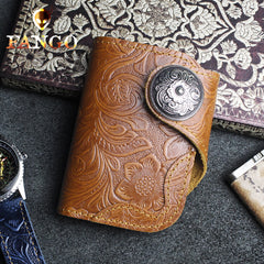Handmade Leather Floral Mens Cool billfold Wallet Card Holder Small Card Slim Wallets for Men