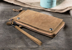 Handmade Leather Mens Cool Long Chain Wallet Phone Biker Trucker Wristlet Wallet