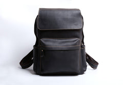 Genuine Leather Mens Cool Backpack Sling Bag Large Black Travel Bag Hiking Bag for men
