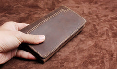 Handmade Leather Mens Wallet Cool Long Leather Wallet Clutch Wristlet Wallet for Men