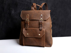 Genuine Leather Mens Cool Backpack Sling Bag Large Black Travel Bag Hiking Bag for men