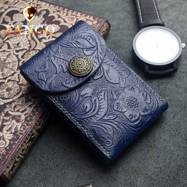 Handmade Leather Floral Mens Cool billfold Wallet Card Holder Small Card Slim Wallets for Men
