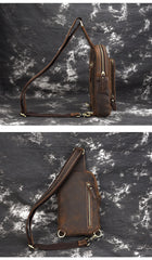 Vintage Mens Leather One Shoulder Backpacks Chest Bag Sling Bags Sling Crossbody Bags For Men - iwalletsmen