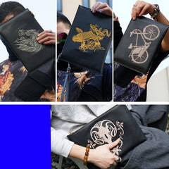 Handmade Leather Mens Cool Embroidery Wallet Zipper Clutch Wristlet Wallet for Men - iwalletsmen