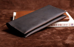 Handmade Leather Mens Cool Long Leather Wallet Clutch Wristlet Wallet for Men