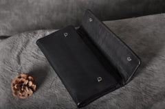 Handmade Leather Mens Cool Long Leather Wallet Trifold Clutch Wallet for Men