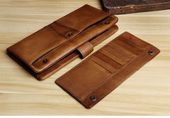 Handmade Leather Mens Cool Long Leather Wallet Card Wallet Clutch Wristlet Wallet for Men