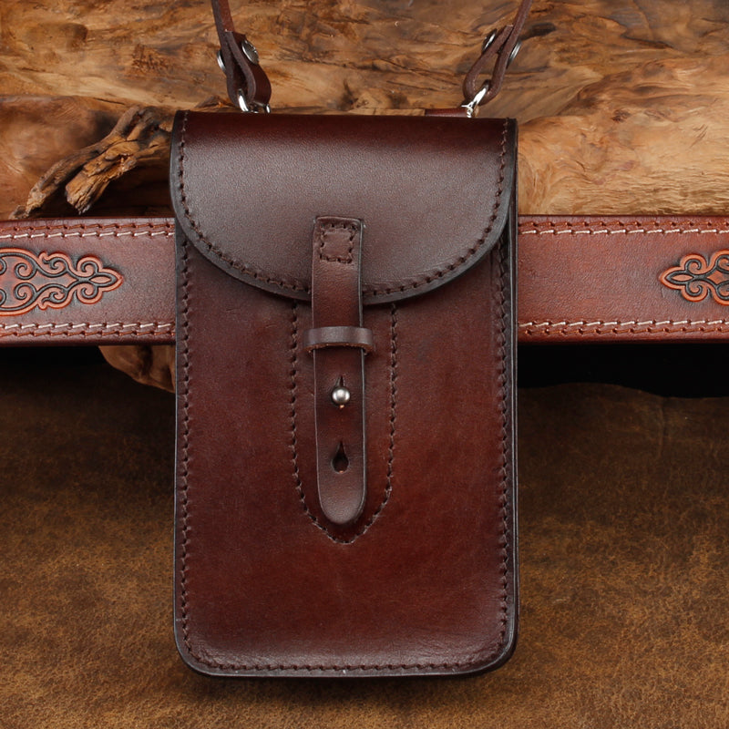 Cool Leather Mens Biker Cell Phone Holster Belt Pouch Side Bag Shoulder Bag for Men - iwalletsmen