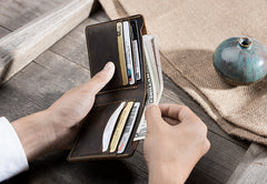 Handmade Leather Mens Cool Slim Leather Wallet Men Small Wallets Bifold for Men
