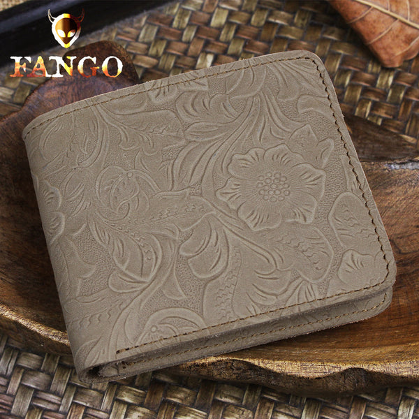 Handmade Leather Floral Mens Cool Slim Leather Wallet Men billfold Wallets Bifold for Men