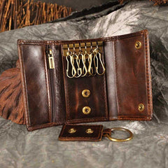 Handmade Leather Mens Cool Key Wallet Change Coin Wallet Key Holder Case Card Wallet for Men