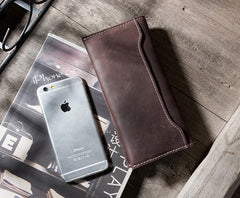 Handmade Leather Mens Clutch Wallet Cool Leather Wallet Long Phone Wallets for Men