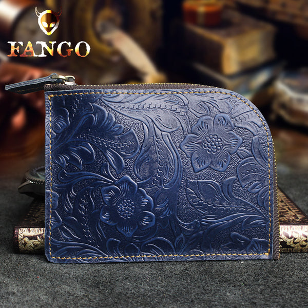 Handmade Leather Floral Mens Front Pocket Wallet Cool Slim Leather Wallet Men billfold Wallets Bifold for Men