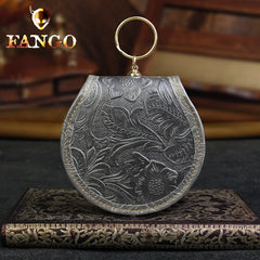 Handmade Leather Floral Round Mens Cool Slim Change Wallet Coin Wallet Pouch for Men