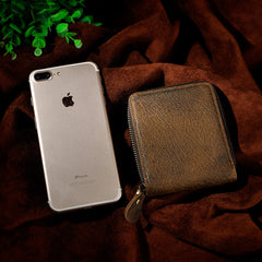 Handmade Leather Mens Cool Zipper Leather Wallet Card Wallet Men Small Wallets Bifold for Men