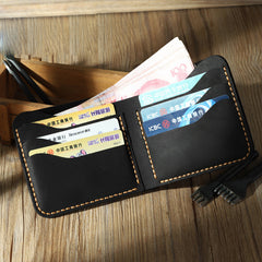 Handmade Slim Coffee Leather Mens Billfold Wallet Personalize Bifold Small Wallets for Men - iwalletsmen