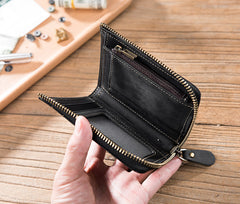 Handmade Leather Mens Cool Slim Leather Zipper Wallet Men Small Wallets Bifold for Men