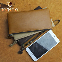 Handmade Leather Mens Cool Zipper Phone Travel Long Wallet Card Holder Card Slim Clutch Wallets for Men