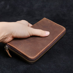 Genuine Leather Mens Cool Long Leather Wallet Zipper Clutch Wristlet Wallet for Men