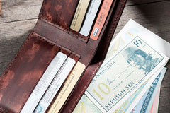 Handmade Leather Mens Cool Slim Leather Wallet Men Small Wallets Bifold for Men