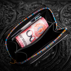 Handmade Leather Small Tooled Mens billfold Wallet Cool Chain Wallet Biker Wallet for Men