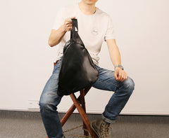 Black Leather Mens Sling Bag Sling Shoulder Bag Sling Backpack for men - iwalletsmen