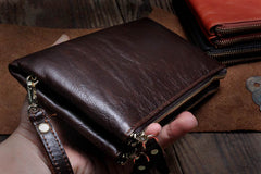 Handmade Leather Mens Cool Long Leather Wallet Slim Zipper Clutch Wristlet Wallet for Men