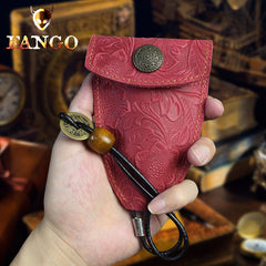 Handmade Leather Floral Mens Cool Car Key Wallet Coin Wallet Pouch Car KeyChain for Men