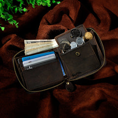 Handmade Leather Mens Cool Zipper Leather Wallet Card Wallet Men Small Wallets Bifold for Men