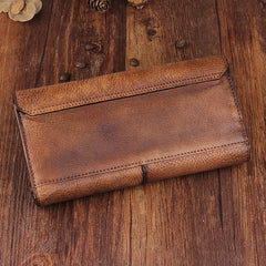 Handmade Leather Mens Cool Long Leather Wallet Trifold Clutch Wallet for Men