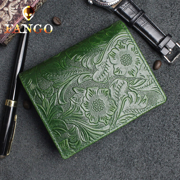 floral wallets Handmade Leather Billfolds for Women Floral Green Leather Wallet Leather Green Wallet 