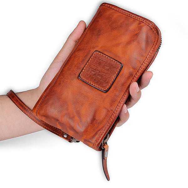 Handmade Leather Mens Cool Long Leather Wallet Bifold Clutch Wallet for Men - iwalletsmen