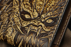 Handmade Leather Tooled Predator Mens billfold Wallet Cool Leather Wallet Slim Wallet for Men