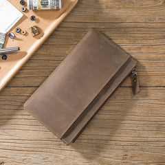 Handmade Leather Mens Clutch Wallet Cool Leather Wallet Zipper Phone Wallets for Men