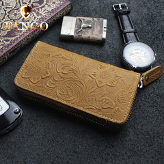 Handmade Leather Floral Mens Cool Car Key Wallet Coin Wallet Pouch Car KeyChain for Men