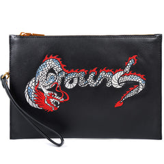 Handmade Leather Mens Chinese Dragon Clutch Cool Slim Wallet Zipper Clutch Wristlet Wallet for Men - iwalletsmen