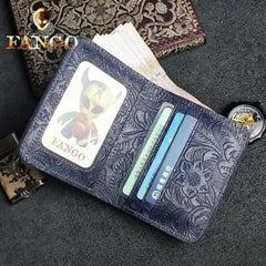 Handmade Leather Floral Mens Cool Slim Leather Wallet Men billfold Wallets Bifold for Men