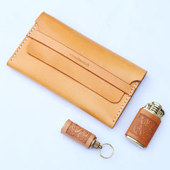 Cool Wooden Beige Slim Leather Mens 20pcs Cigarette Case Custom Beige Cigarette Holder for Men - iwalletsmen
