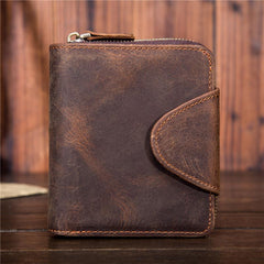 Leather Mens Wallet billfold Zipper Bifold Wallet Vintage Wallet for Men - iwalletsmen