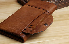 Handmade Leather Mens Cool Long Leather Wallet Card Wallet Clutch Wristlet Wallet for Men